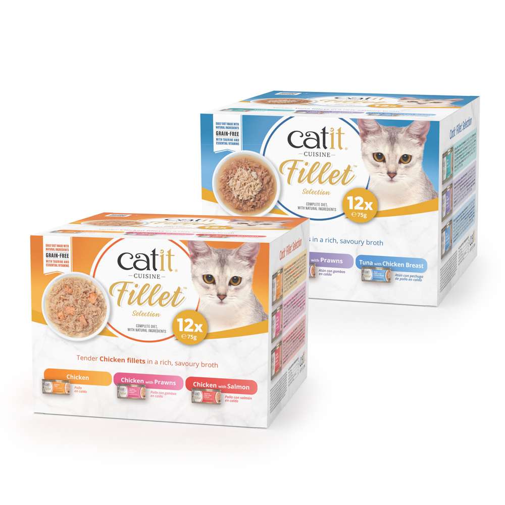 Carne desmenuzada para gatos Catit Cuisine Fillet - Pack variado de 12
