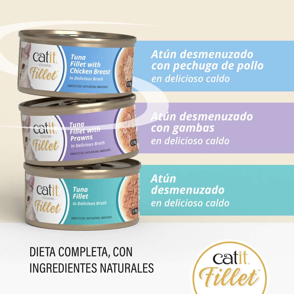 Carne desmenuzada para gatos Catit Cuisine Fillet - Pack variado de 12
