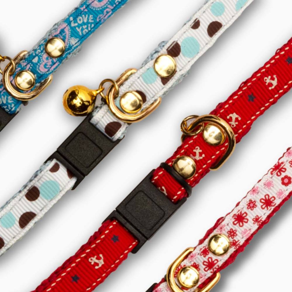 Collar para gatos con remaches dorados y hebilla breakaway