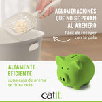 Pala con un aglomerado de Arena para Gatos Catit que no se pega al arenero y  fácil de recoger. Altamente eficiente: !Una caja de arena te dura más!
