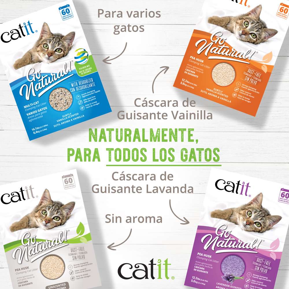 Cuatro variedades de la arena para gatos Catit Go Natural fabricada naturalmente para todos los gatos 