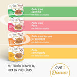 Variedades de comida húmeda Catit Cuisine Dinner: Pollo con Salmón, Pato, Vacuno y Calabaza, e Hígado en salsa.
