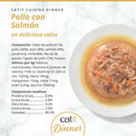Composición detallada y análisis nutricional de la comida húmeda Catit Cuisine Dinner de Pollo con Salmón.