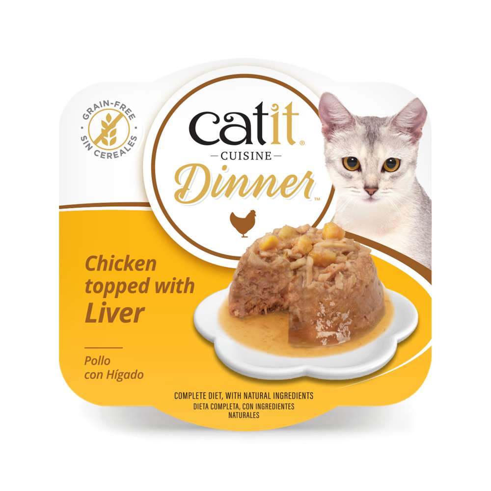 Envase de comida húmeda Catit Cuisine Dinner de Pollo con Hígado sin cereales con textura natural.