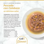 Lista de ingredientes, composición y textura de la tarrina de pescado con calabaza Catit Cuisine Dinner.