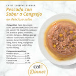 Lista de ingredientes, composición y textura de la tarrina de pescado con sabor a cangrejo Catit Cuisine Dinner.