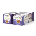 Cajas multipack de 6 unidades de comida húmeda Catit Cuisine Dinner de pescado con sabor a cangrejo y calabaza.
