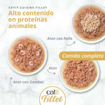 Comida húmeda natural Catit Cuisine Fillet variedades Atún con Gambas, Pollo y Atún, rica en proteínas animales.