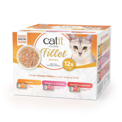 Carne desmenuzada para gatos Catit Cuisine Fillet - Pack variado de 12